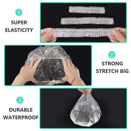 Keeygo Disposable Shower Caps 50 PCS Bath Caps Clear Waterproof Plastic Wraps for Women, Hotel Travel Essentials Accessories Hair Caps(20.5")