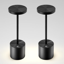 JALVDE Cordless Table Lamps Rechargeable - Outdoor Portable LED Table Light 5000mAh Battery Operated Lamp 3 Color Stepless Dimming with Memory Function for Restaurant Dining Patio 2Pack Black