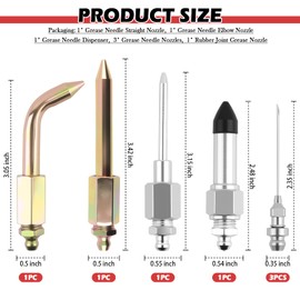 Grease Gun Needle Tip Kit,Grease Needle Kit Includes Rubber Tips Joints,Greases Nozzle,Needles Dispenser,Straight & Elbow Nozzle,Needles Greases Gun Tip Kits for Tight Space
