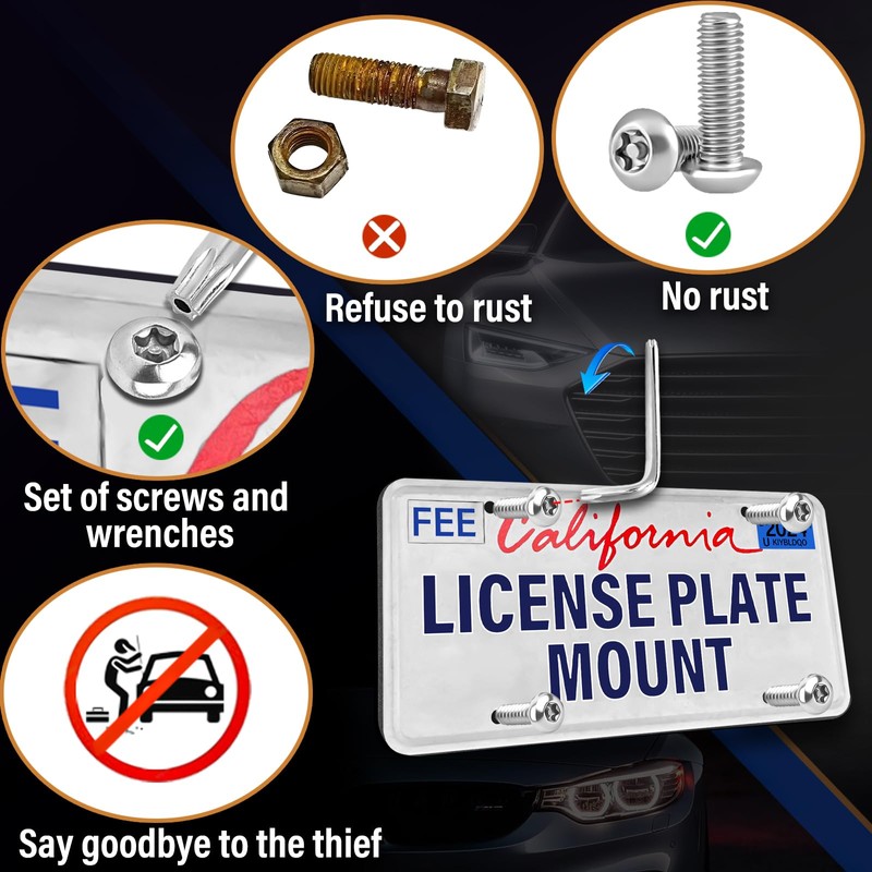 No Drill Front License Frame Compatible with Toyota Highlander 2014-2019