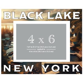 R and R Imports Black Lake New York Souvenir Wooden Photo Frame Matted 4 x 6 Inch - Full Color Destination Design Keepsake Single