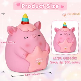 PHOCAS Unicorn Piggy Bank Unbreakable Cute Pink Pig Money Bank Plastic Money Box Kids for Christmas Birthday Gift (Pink)