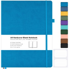 Blank Notebook, Hardcover Sketch Book, 8.5" x 11" Large Blank Journal, No Bleed Thick Paper Sketchbook for Drawing Art, Unlined Notebook Journal for Women Men, A4 Leather Sketchbook, Lay Flat, Blue
