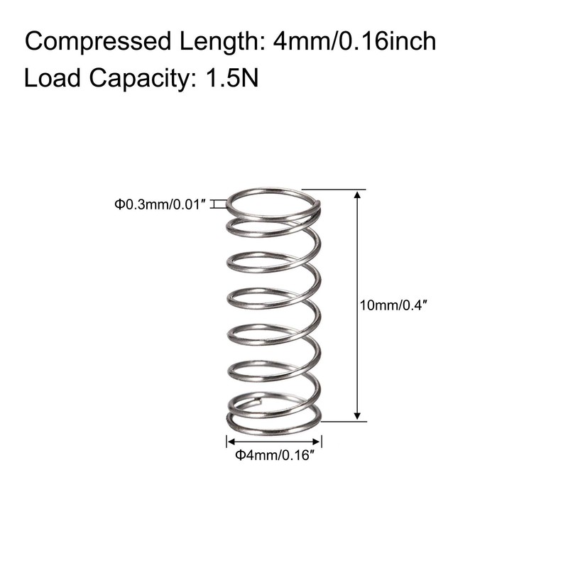 sourcing map Compressed Spring,4mmx0.3mmx10mm Free Length,1.5N Load Capacity,Gray,30pcs