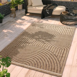 Paco Home in- & Outdoor Rug Natural Look with Modern Curved Lines in Beige, Size: 3'11" x 5'3"