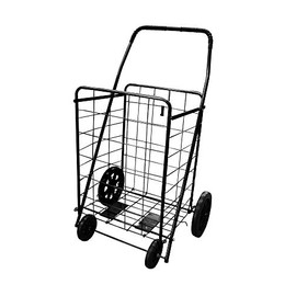 PrimeTrendz Folding Shopping Cart with Plastic Wheels| Size: Jumbo (41.75" H x 24" W x 21" D) | Color: Black