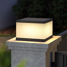 PAKEDANDUN Solar Pillar Light Outdoor, 9.84“ Square Solar Column Lamp Modern Fence Post Lights Dusk to Dawn IP54 Waterproof 3000K Luxry LED Lighting Outside for Patio Deck Garden Decoration