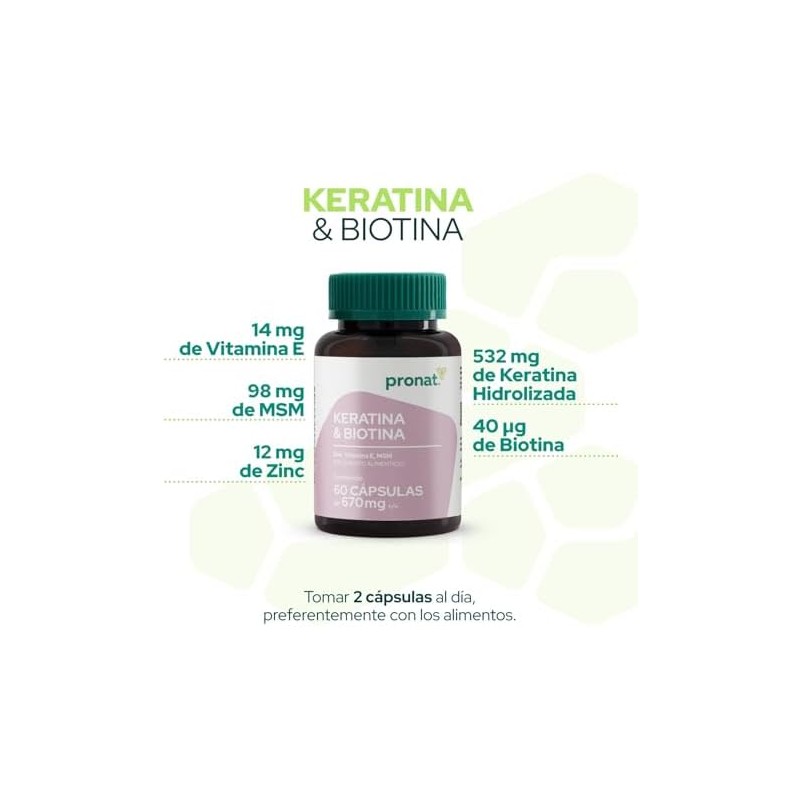 PRONAT Keratina Biotina 60 Cápsulas Suplemento Alimenticio Fórmula con Queratina,