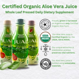 JUAL Healthy Organic Aloe Vera Juice drink- Lemon & Ginger Flavor - Aloe Vera Drink - Vegan, Zero Sugar, Aloin free Pure Aloe Juice for Gut Health - Immune Booster, 500ml (16.7 Fl Oz (Pack of 1)