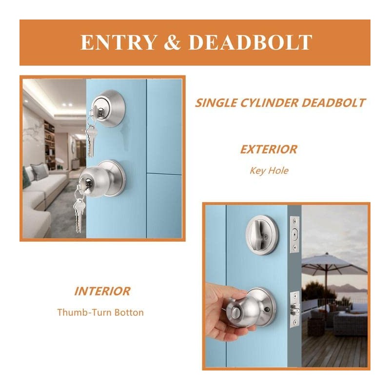 Probrico 6 Pack-Front Door Entry Knobs and Deadbolt Combination Set,keyed