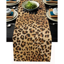 Leopard Print Table Runner-Cotton linen-Long 108 inche Cheetah Print Dresser Scarves,Animal Tablerunner for Kitchen Coffee/Dining/Sofa/End Table Bedroom Home Living Room,Scarf Decor for Holiday Dinner
