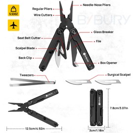 BIBURY Mini Multitool Pliers BI2051AB, Mini EDC Multi Tool with Pocket Clip for Outdoor Survival, Anniversary Birthday Gifts for Men and Women, Gifts for Dad Husband Boyfriend, Essential EDC Gear Tool