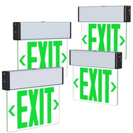 LED Edge Lit Exit Sign Aluminum Housing AC 120-347V Emergency Exit Light with Battery Backup Single Sided Acrylic Clear Panel Commercial Exit Signs, Top/Side/Wall Mount, UL Certified (4 Pack, Green)