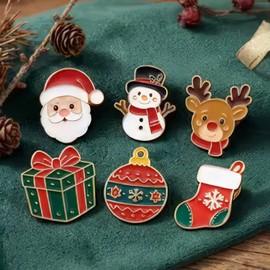 6-Piece Christmas Enameled Brooch Pin Set – Festive Holiday Jewelry for Costumes, Bags, and Accessories