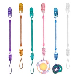 6 Pack Pacifier Clips with Adjustable Spring, Flexible Pacifier Holder Clips for Baby Boys and Girls, Retractable Chain BPA-Free, Lightweight Fits for Dummies & Soothers & Teething Toys, Great Baby Gifts
