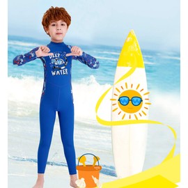DIVE & SAIL Kids One Piece Long/Short Sleeve Swimsuit Sun Protection Sunsuit (Bue-2, L)