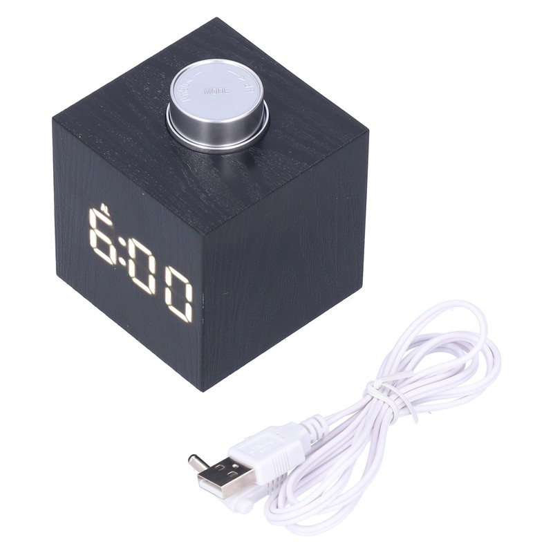 LED Knob Alarm Clock Digital Thermometer Display Imitation Wood Grain