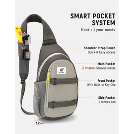 SKYSPER Chest Bag Men's Shoulder Bag Men's Small Shoulder Bag Men's Sling Bag for Men Women Travel Hiking Outdoor, lightgrey