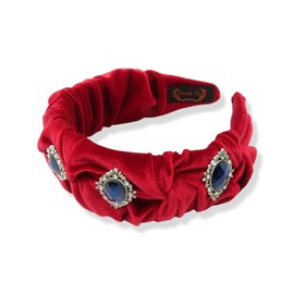 FunCosta Vintage rhinestone headband for women, velvet hair twist wide headband, fashion cute hair hoop headbands for girls. Hand-sewed vintage rhinestone headband. Assorted colors (Crimsion)