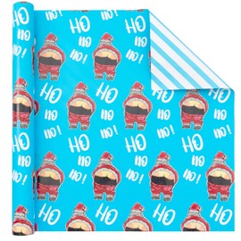 Vnaaem Funny Christmas Wrapping Paper - Mini Roll - 17 Inches X 33 Feet - for Adult Women Men - Reversible Holiday Wrapping Paper Blue Naughty Santa and Green Stripe Pattern Great for Holiday Birthday, Party