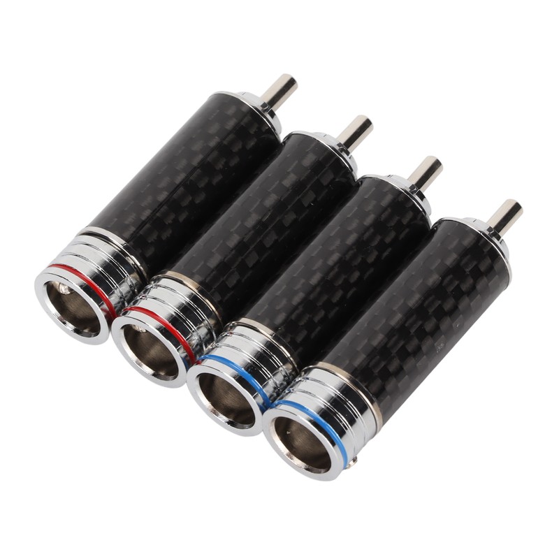 4Pcs RCA Sound Plug Carbon Fiber Chrome 8mm Wire Diameter