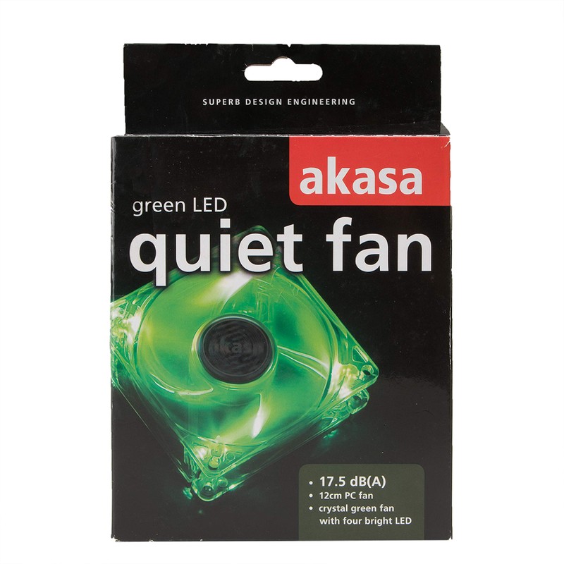 Akasa 120mm Quiet Bright Green Fan | Green LED Case