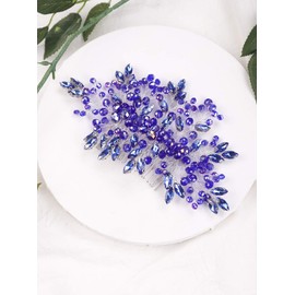 Anglacesmade Bridal Sapphire Hair Comb Royal Blue Crystal Hair Piece Wedding Hair Accessories for Women and Girls (Blue)