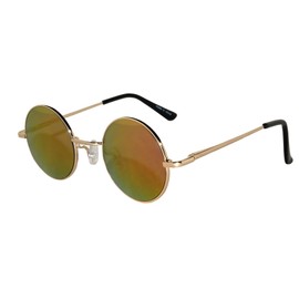 Round Sunglasses Red Mirrored Lens Gold Metal Frame