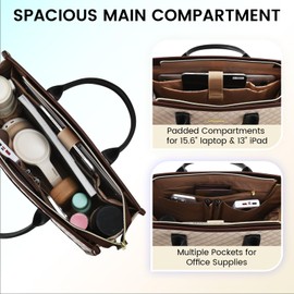 LOVEVOOK Laptop Bags for Women, 15.6 inch Waterproof Work Tote Bag with Clutch, Professional Teacher Computer Purse Lightweight Shoulder Bag Travel, Apricot Chocolate Black