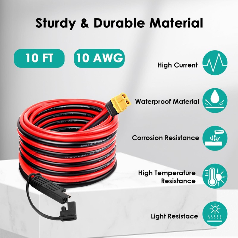MOOKEERF 10AWG SAE to XT60 Connector Extension Cable 10FT, XT60