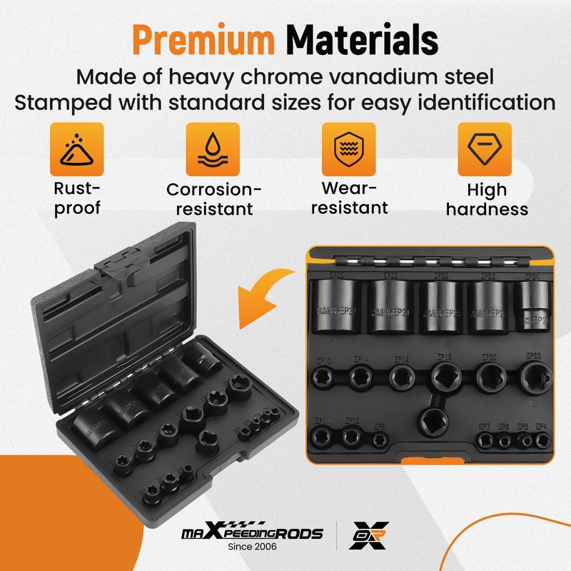 maXpeedingrods 19PCS External Torx Plus Socket Set, 6 Point EP