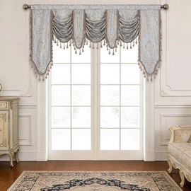Classic Waterfall Valances for Windows W79 Inch, Gray&Beige