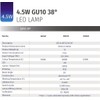 Bright Source Non-Dimmable LED GU10 Bulb, 4.5W, 345lm, 38°, 4000K