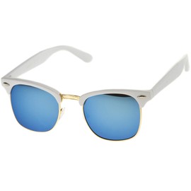 zeroUV - Half Frame Semi Rimless Sunglasses for Men Women with Colored Mirror Lens 50mm (White-Gold/Blue Mirror)