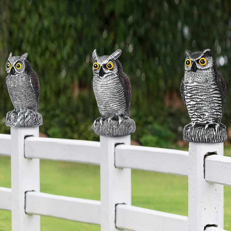 3-Pack Owl Decoys for Bird Deterrent - Weatherproof Bird Repellent
