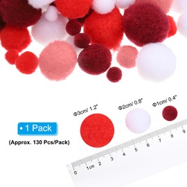 PATIKIL Assorted Size Pom Poms for Crafts, 130Pcs Fuzzy Pastel Pom Pom Balls for Art Supplies DIY Creative Craft Material Handicraft Decorations, Dark Red, Red, White