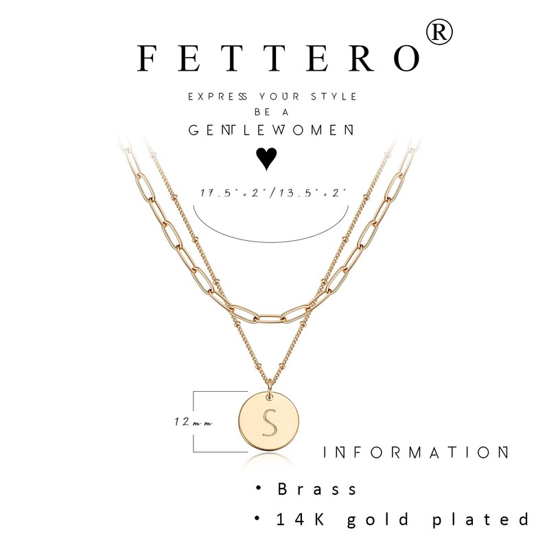 Fettero Necklace Chain Metal Allergy-Friendly Necklace Popular 14K Gold A-Z