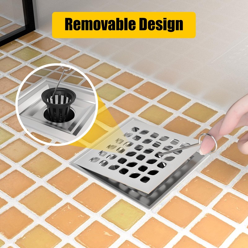 Fibetter 4 Inch Square Shower Drain Brushed with PVC Bonding