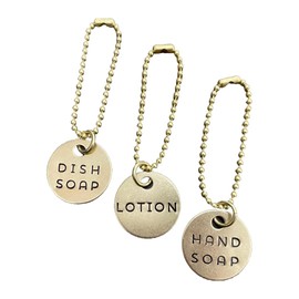3 Piece Soap Dispenser Labels - Hand, Dish & Lotion Bottle Tag Set - Hand-Stamped Brass or Aluminum - Guest Bathroom & Kitchen Organization - Silver or Gold Color (Gold (Brass))