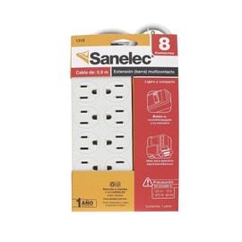 SANELEC, Extensión, Barra Multicontacto, 8 Entradas, Cable de 90 cm, Modelo 1310