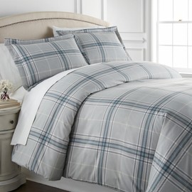 Southshore Fine Living, Inc. Vilano Plaid Collection - King Comforter Set, Premium Bedding, All-Season Down Alternative, Soft Coverlet, Oversized 3-Piece California King Size Comforter Set, Grey