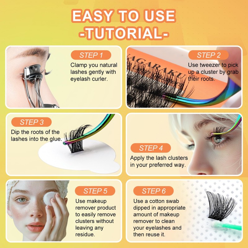 NAGARAKU Cluster Eyelashes, 54 Clusters, 50D Self Grafting, Segmented DIY