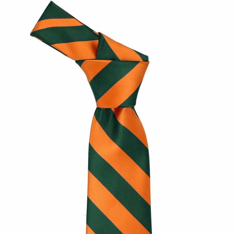 tiemart Striped Tie (Hunter Green and Orange)