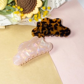 COLLIBEL Claw Clips 4.1 Inch Cute Cloud Shape Tortoise Acrylic Hair Accessories for Thick and Thin Hair Stylish 2pc Set Hair Clips for Women Teen Girls (Pink+Tortoise)