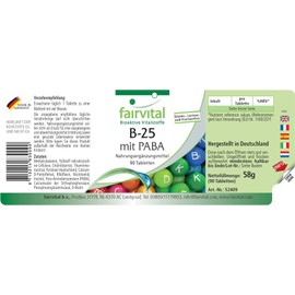 Fairvital Vitamin B Complex + PABA, Vitamin B-12, Folic Acid, Choline & Inositol - High Dose - Vegan - 90 Tablets