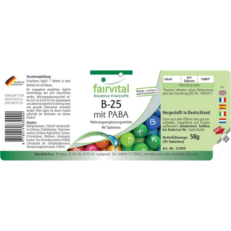 Fairvital Vitamin B Complex + PABA, Vitamin B-12, Folic Acid,