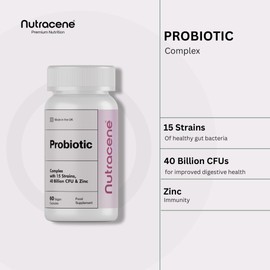 Nutracene Probiotics Supplement with Zinc | 40 Billion CFU | Gut Health | Made in The UK | Made to GMP Standards | Vegan