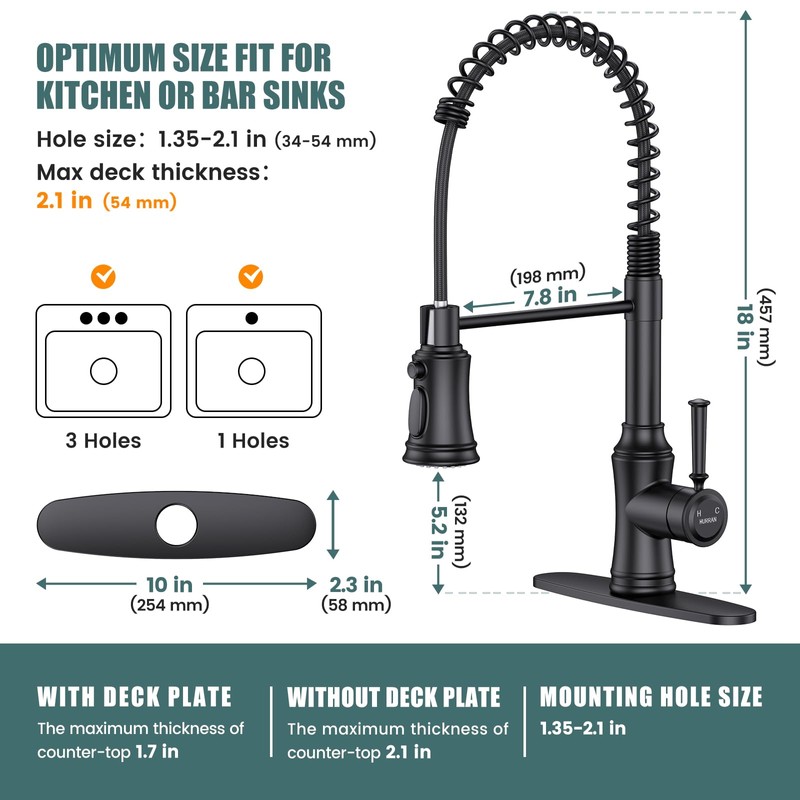 Kitchen Faucet with Pull Down Sprayer, Hurran Commercial Stainless Steel