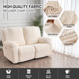 Genina Recliner Loveseat Cover Stretch Couch Covers Sofa slipcover for 2 Seat Reclining Couch Thick Jacquard Furniture Protector (Beige)