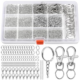 LEOBRO Jump Rings, 968pcs Keychain Making Kit, Jewelry Making Supplies, Jump Rings for Jewelry, Charms, Keychain Clips and Keyrings for Key Chains, Silver